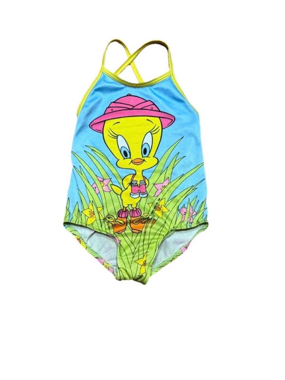 Vintage 80s Tweety Bird Looney Tunes Bathing Suit One Piece Girls Size 5